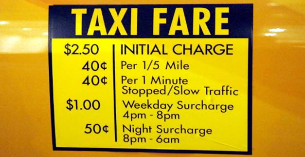NYC Taxi Fares as Posted in Taxi Cabs