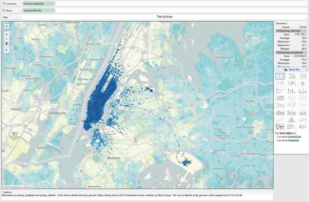 NYC Taxi Fares Map Median Income Tableau