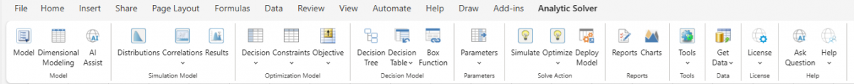 Analytic Solver Ribbon 2025