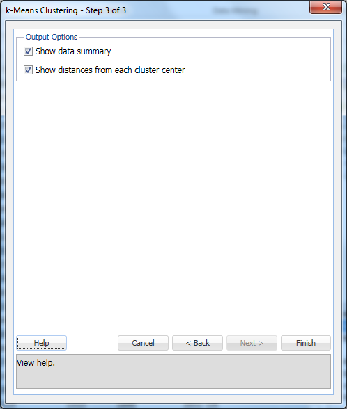 k-Means Clustering Passo 3 di 3 Dialogo